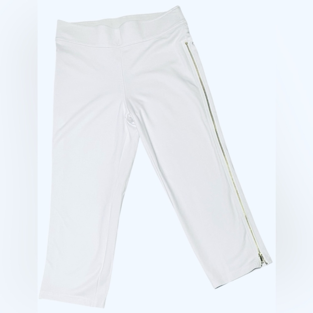 NYGARD SLIM WHITE CAPRI PANTS STRETCH WOMENS ZIP ON THE SIDES PULL ON PL 14/16